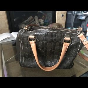 Carolina Herrera Brown and Tan CH Embossed Crossbody
